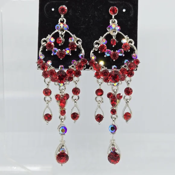 Jim Ball Red Swarovski Crystal Chandelier Statement Earrings NEW CHRISTMAS - Picture 2 of 4